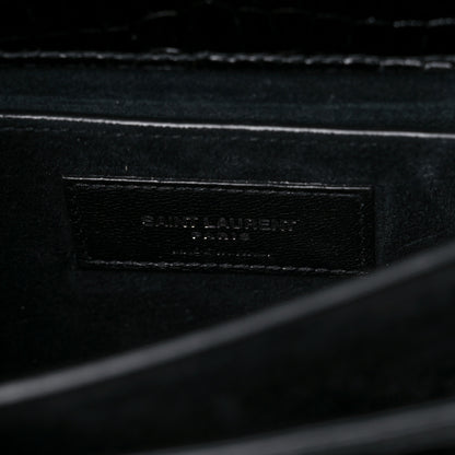 Saint Laurent Calfskin Crocodile Embossed Medium Monogram Sunset Black 7 of 14
