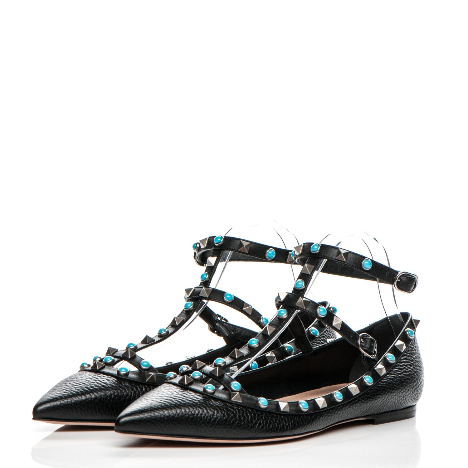 Valentino Garavani Pebbled Calfskin Rockstud Rolling Cage Ballerina Flats 41 Black 3 of 7