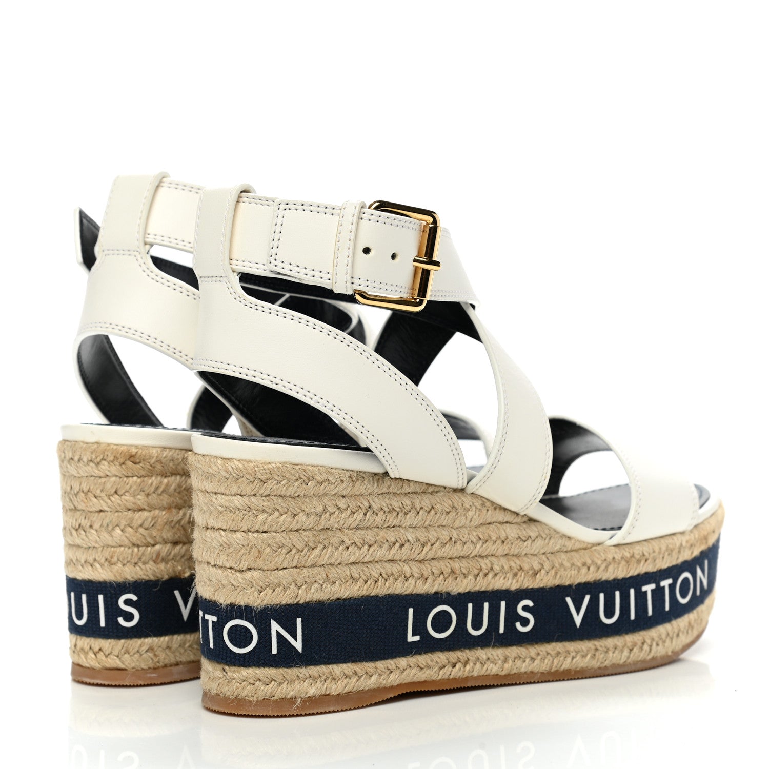 Louis Vuitton Calfskin Boundary Wedge Sandals 38 White 4 of 8
