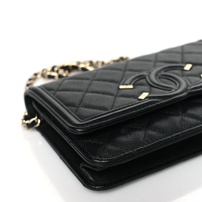 Chanel Caviar Quilted CC Filigree Wallet On Chain WOC Black 8 of 9