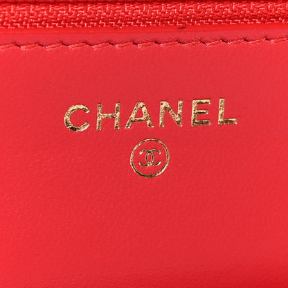 Chanel Lambskin Quilted CC Pearl Crush Wallet on Chain WOC Red 6 of 12