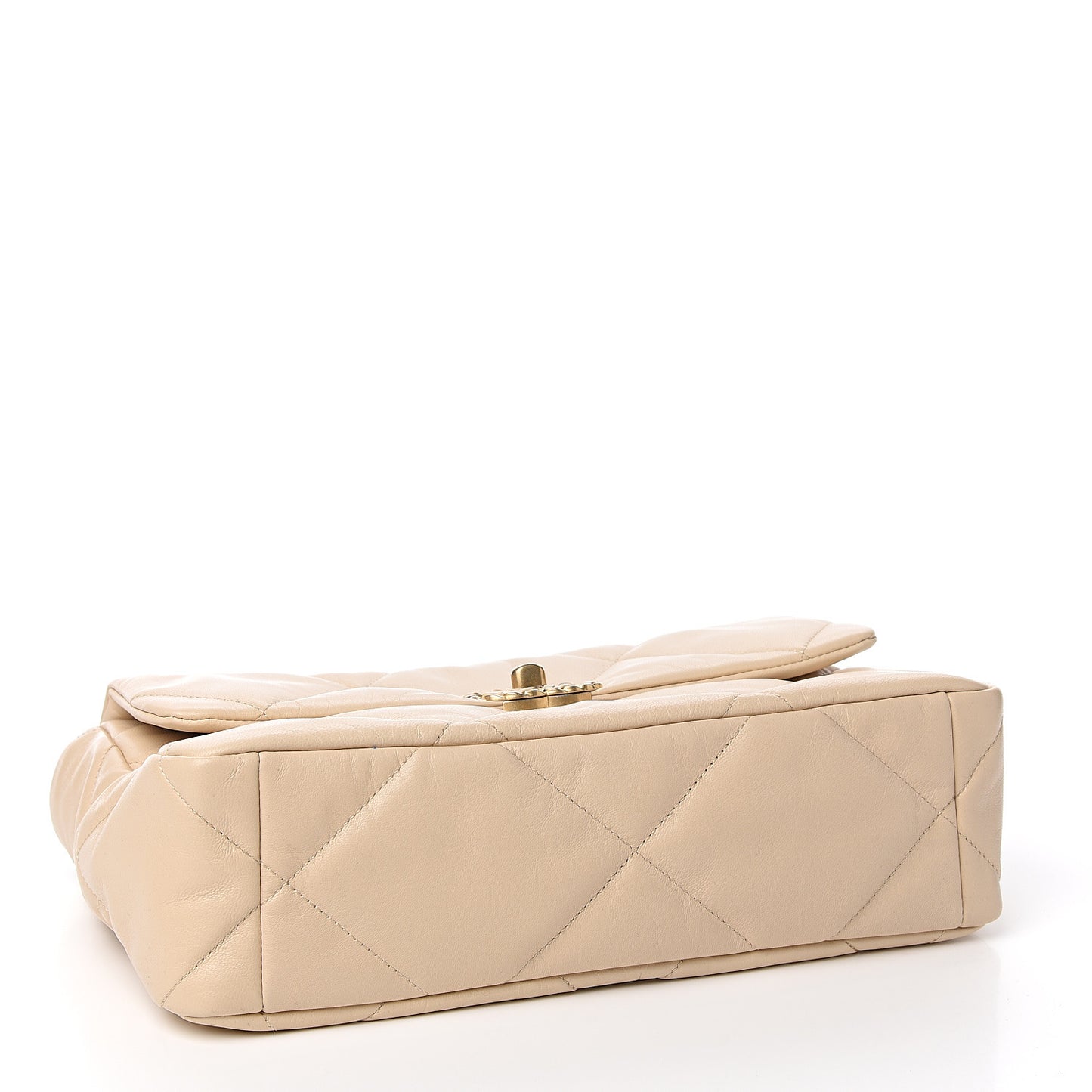 Goatskin Quilted Large 19 Flap Beige