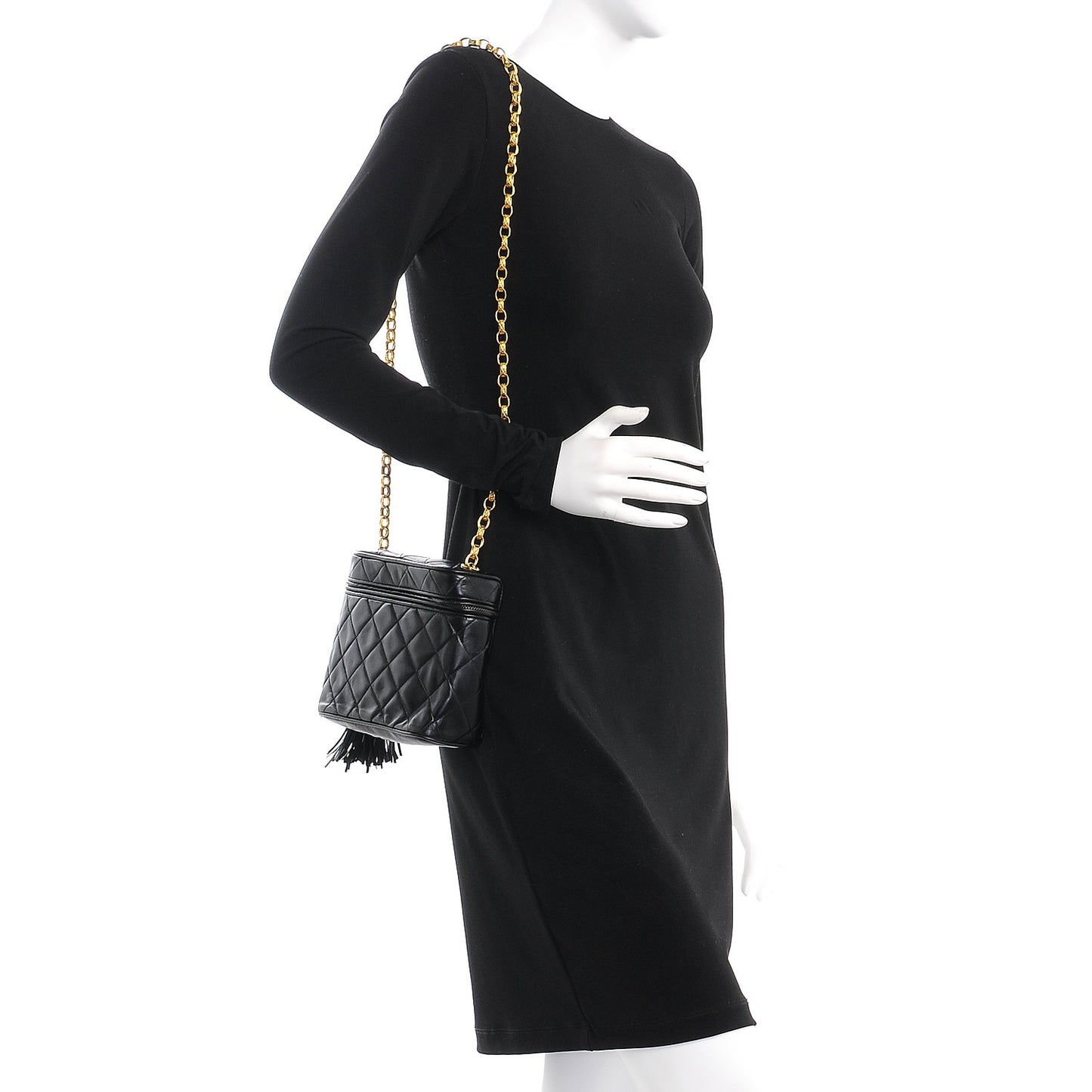 Lambskin Quilted Tassel Shoulder Bag Black