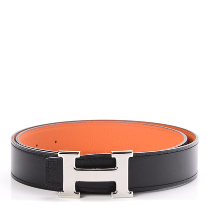 Hermes Box Togo 32mm H Belt 85 Black Orange 1 of 7