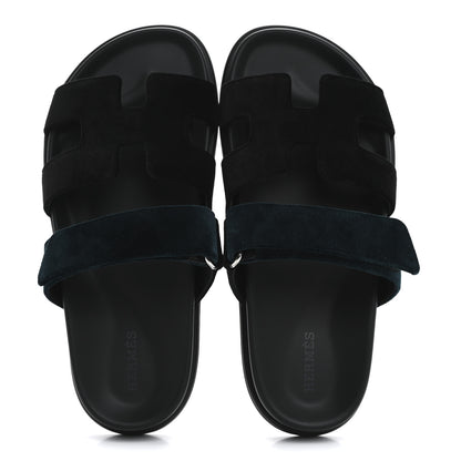 Hermes Velvet Womens Chypre Sandals 36 Black Vert Mousse 36.5 Black Vert Mousse 2 of 9