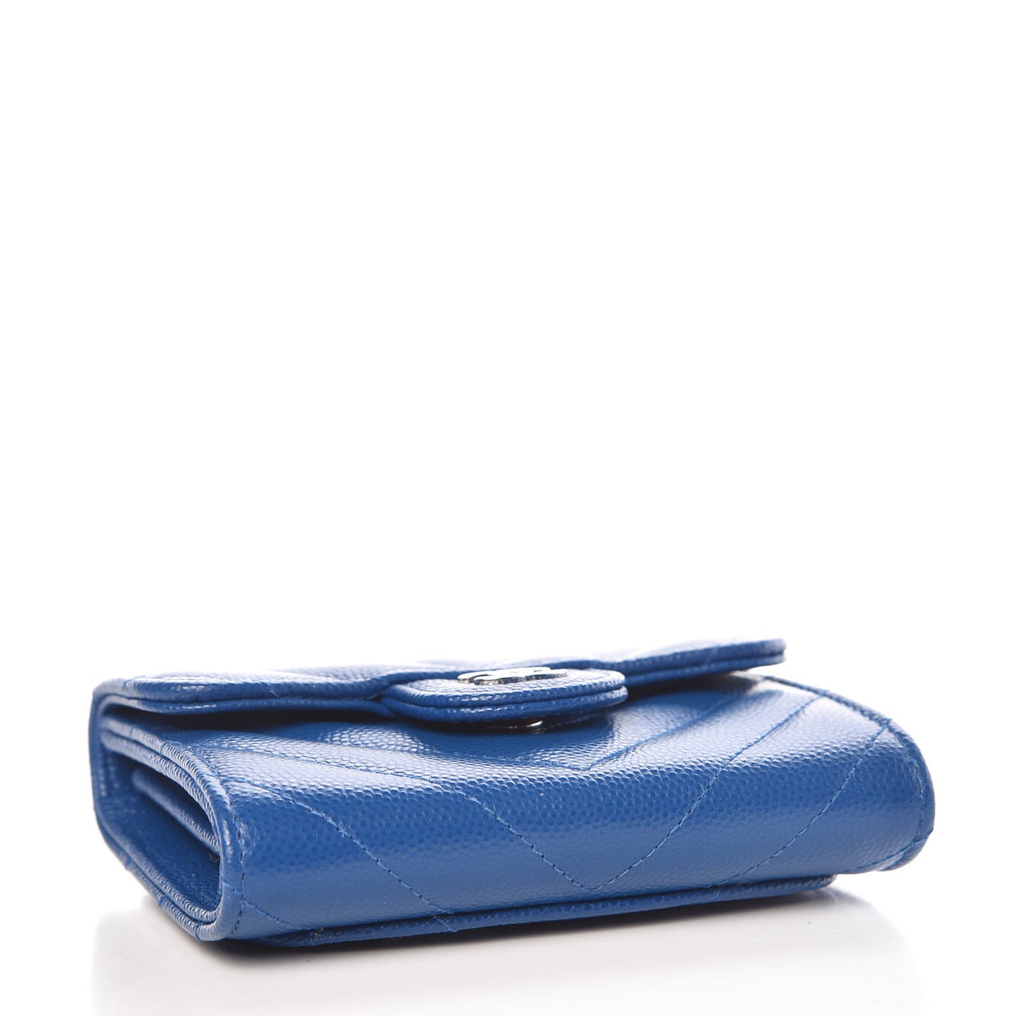 Caviar Chevron Quilted Card Holder Wallet Bright Blue