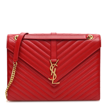 Saint Laurent Grain De Poudre Matelasse Chevron Large Monogram Satchel Lipstick Red 1 of 10