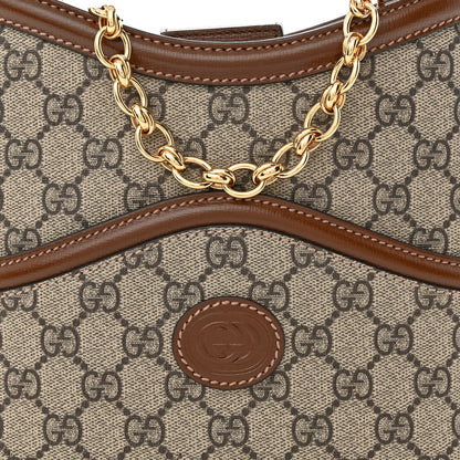 Gucci GG Supreme Monogram Azalea Calfskin Retro Interlocking G Chain Shoulder Bag Beige Ebony Brown Sugar 8 of 10