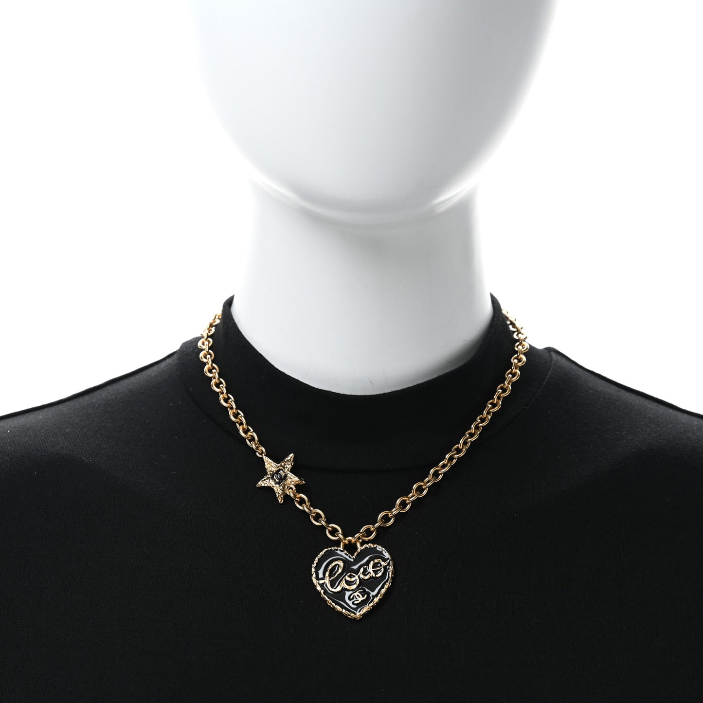 Enamel Coco Heart CC Star Necklace Gold Black