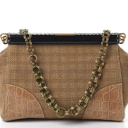 Prada Straw Crocodile Woven Semitracolla Frame Bag Tabacco Naturale 6 of 8
