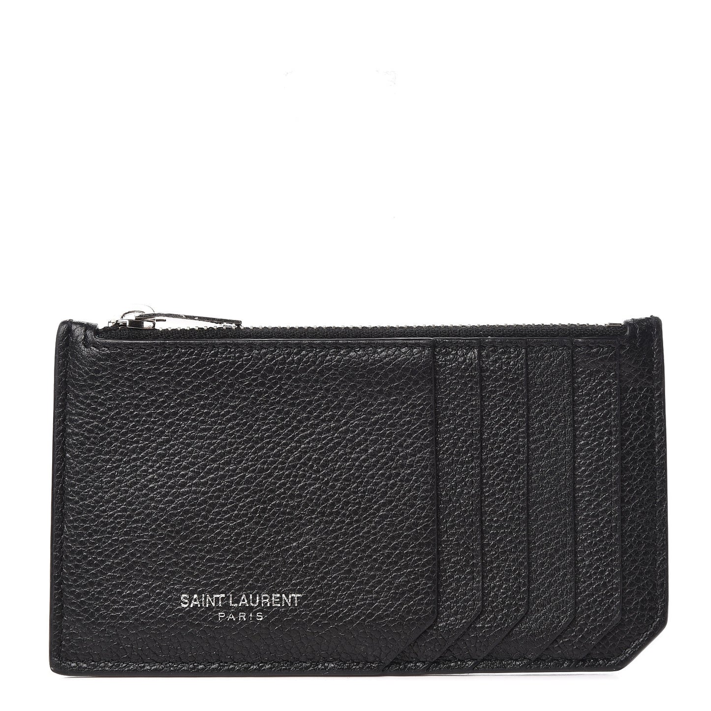 Grained Calfskin 5 Fragments Zip Pouch Card Holder Black