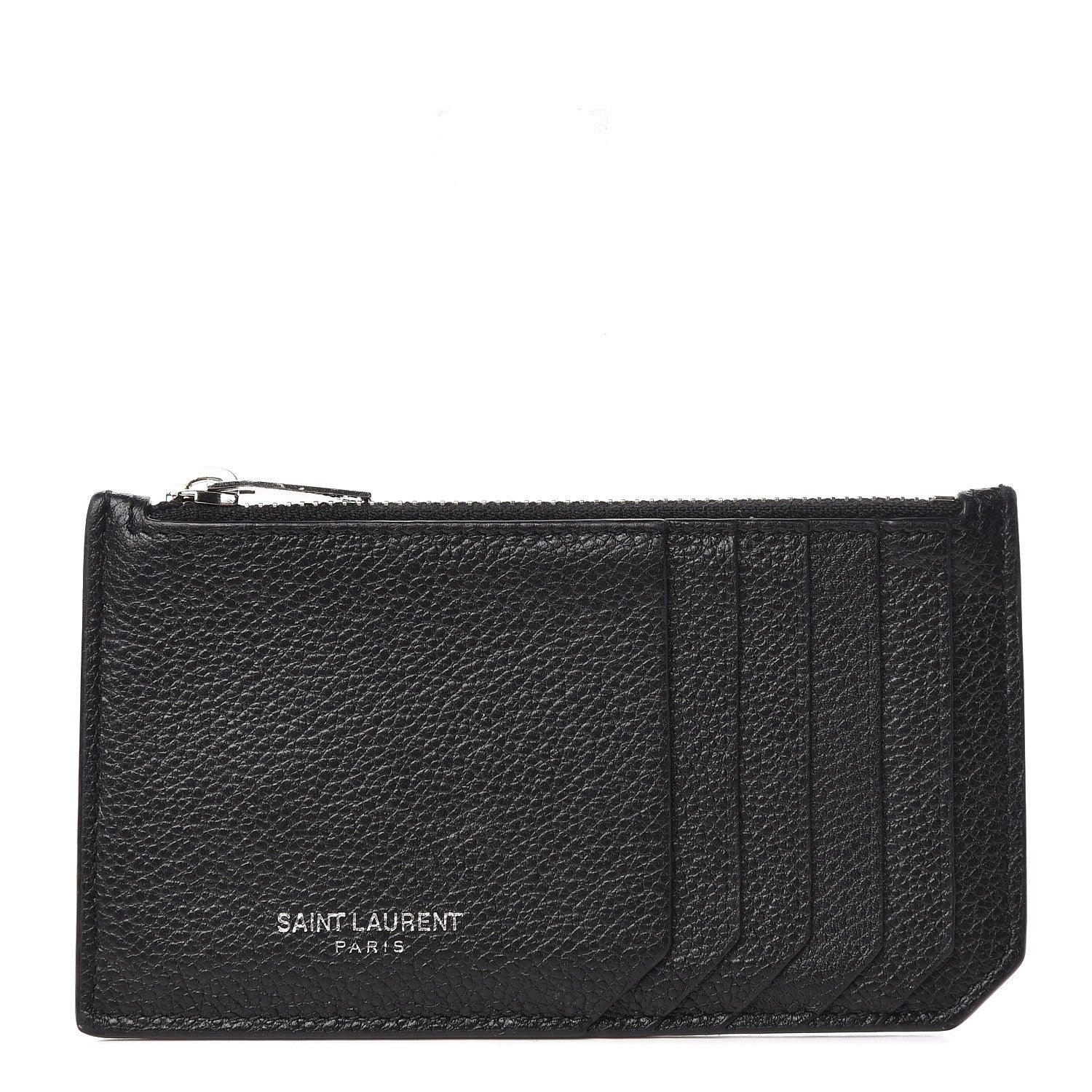 Saint Laurent Grained Calfskin 5 Fragments Zip Pouch Card Holder Black 1 of 7