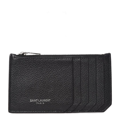 Saint Laurent Grained Calfskin 5 Fragments Zip Pouch Card Holder Black 1 of 7