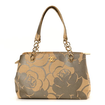 Chanel Canvas Camellia Printed Shoulder Bag Beige Grey 1 of 10