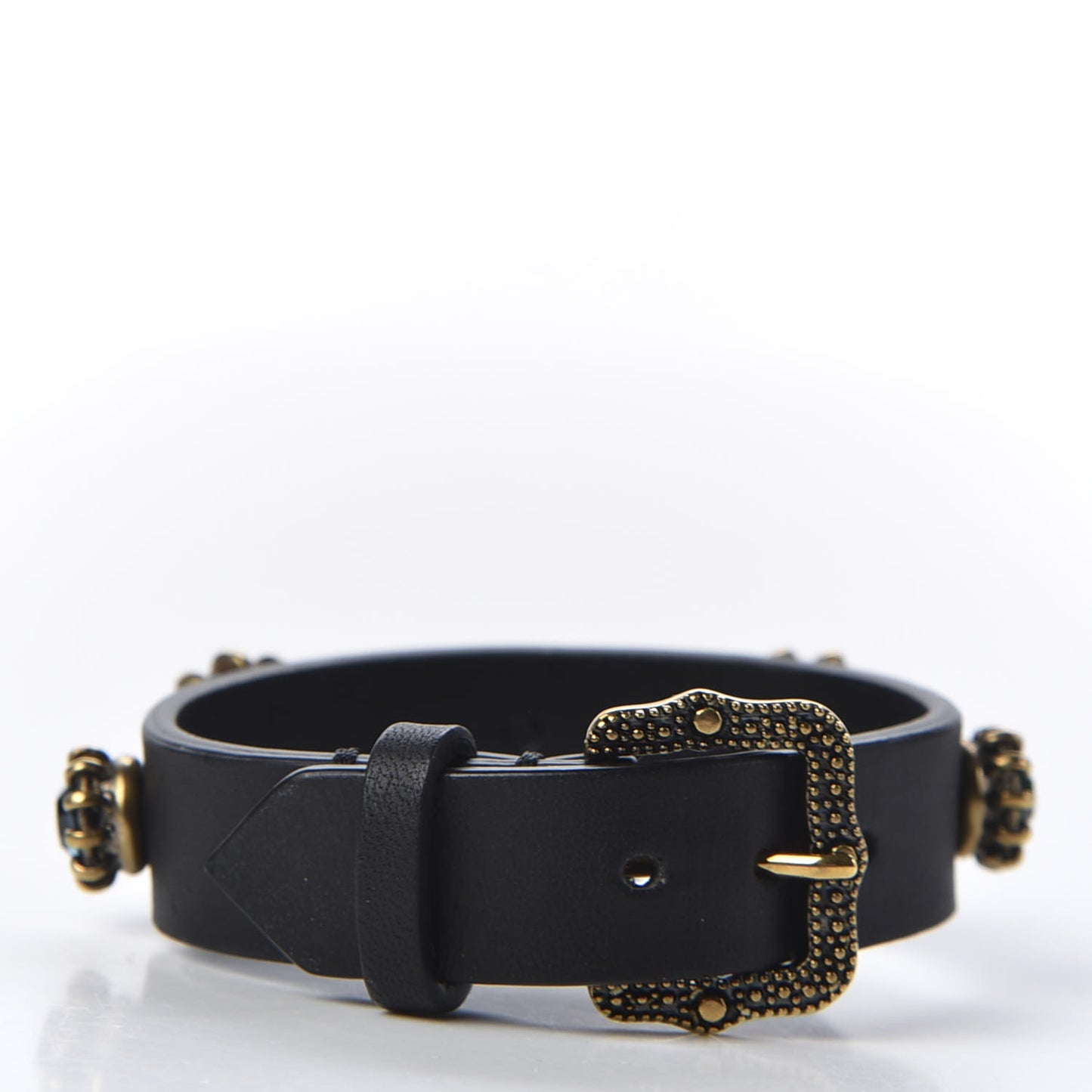 Calfskin Crystal Feline Heads Bracelet Black
