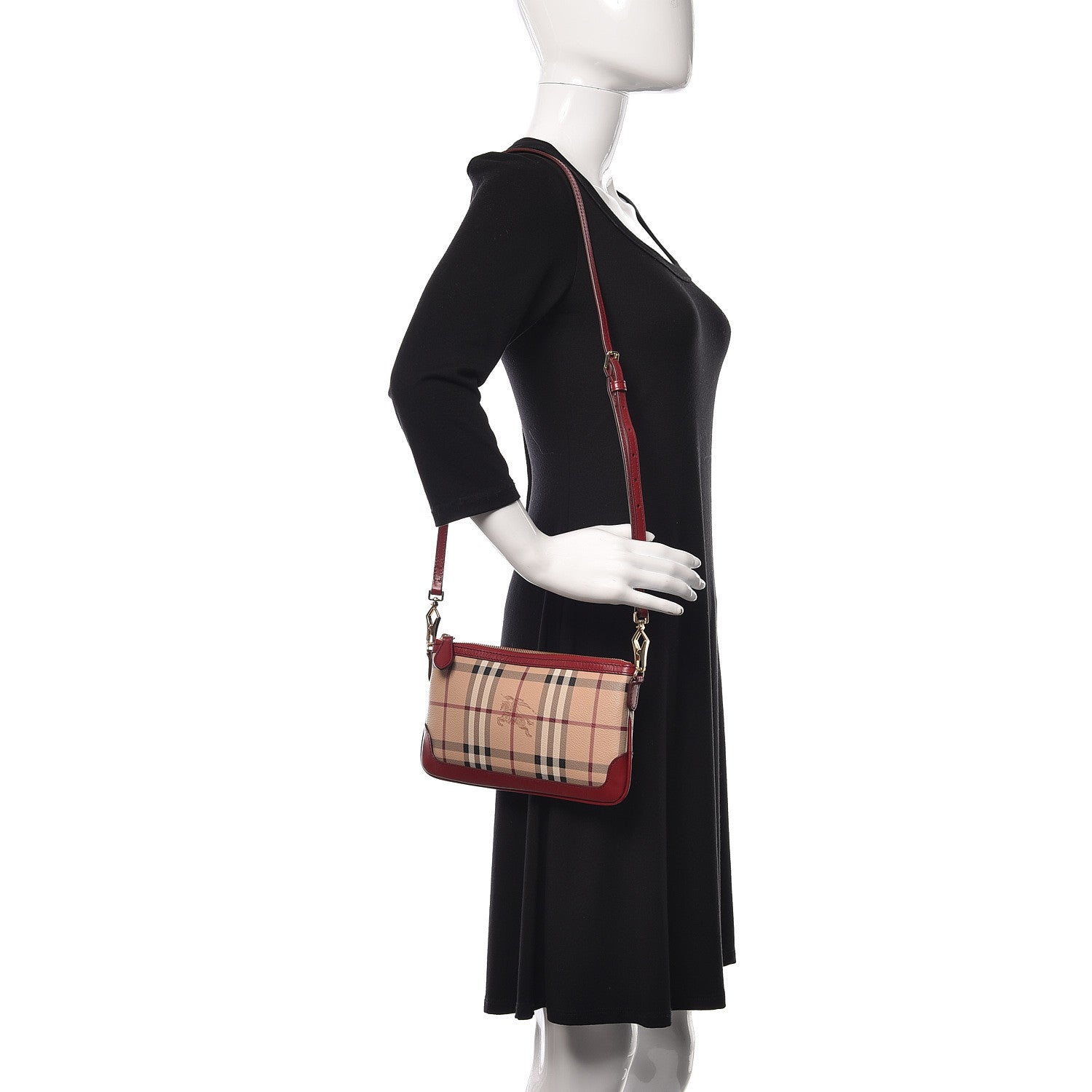 Burberry Haymarket Check Small Peyton Crossbody Clutch Bag Military Red 2 of 10