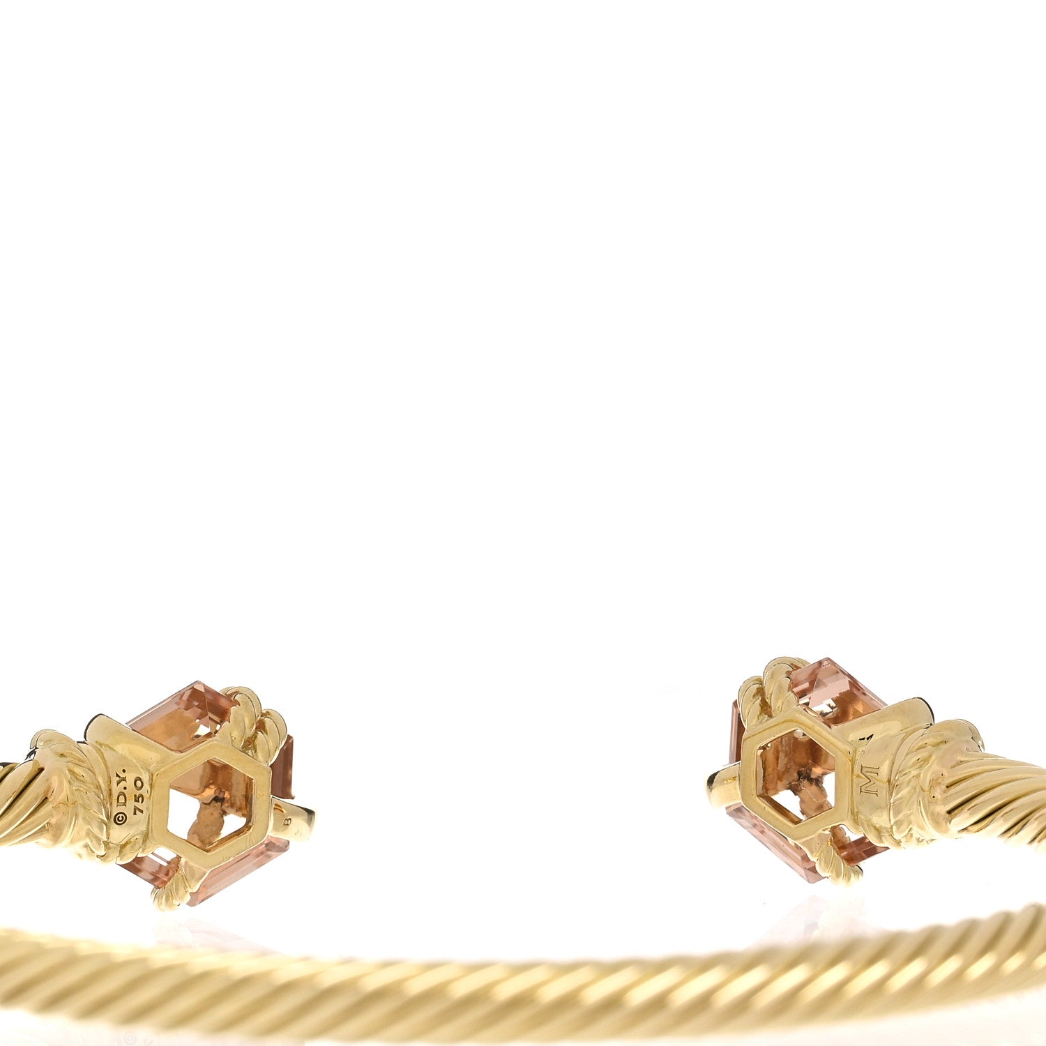 David Yurman 18K Yellow Gold Morganite Diamond 4mm Cable Wrap Bracelet 3 of 4