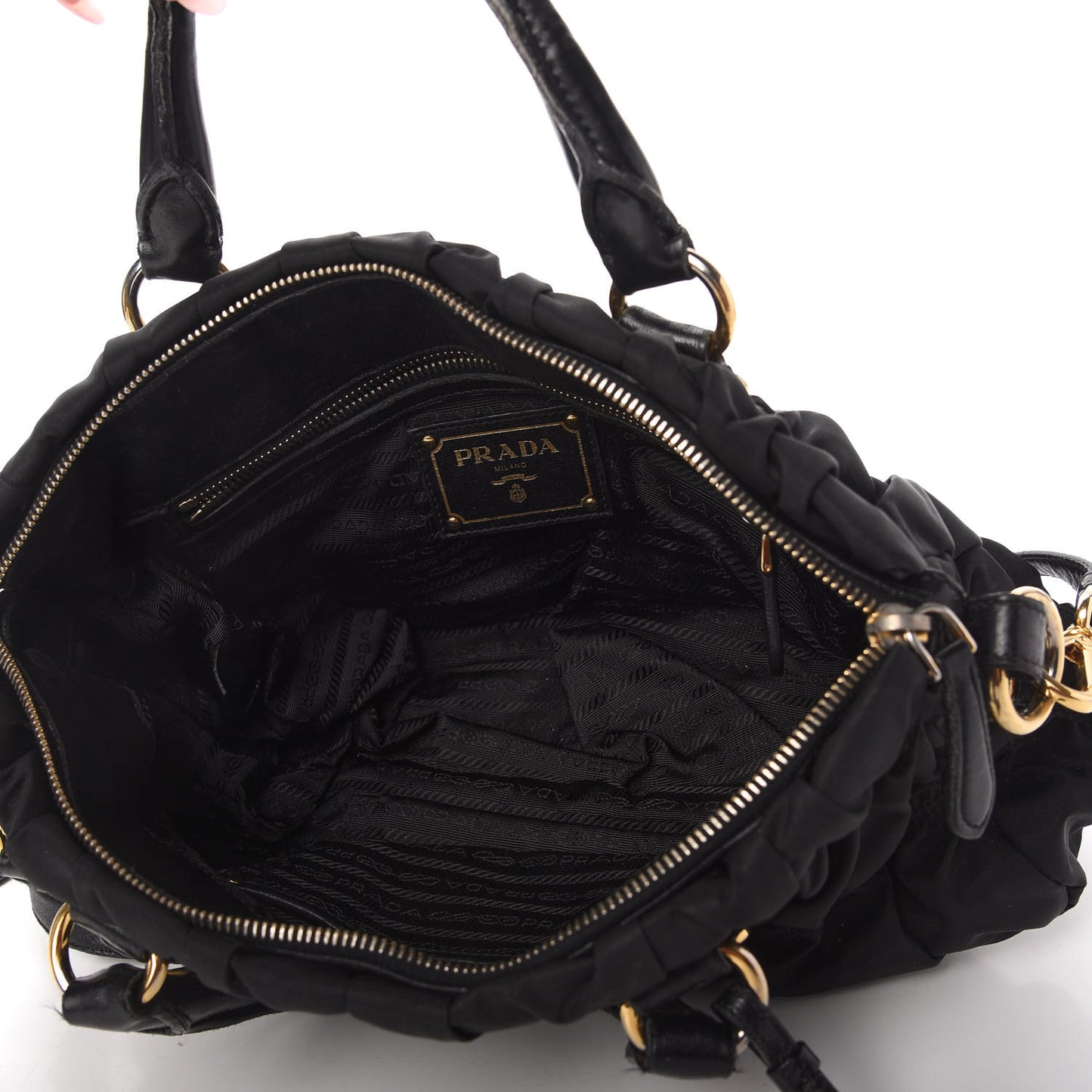 Tessuto Nylon Gaufre Shopping Satchel Black