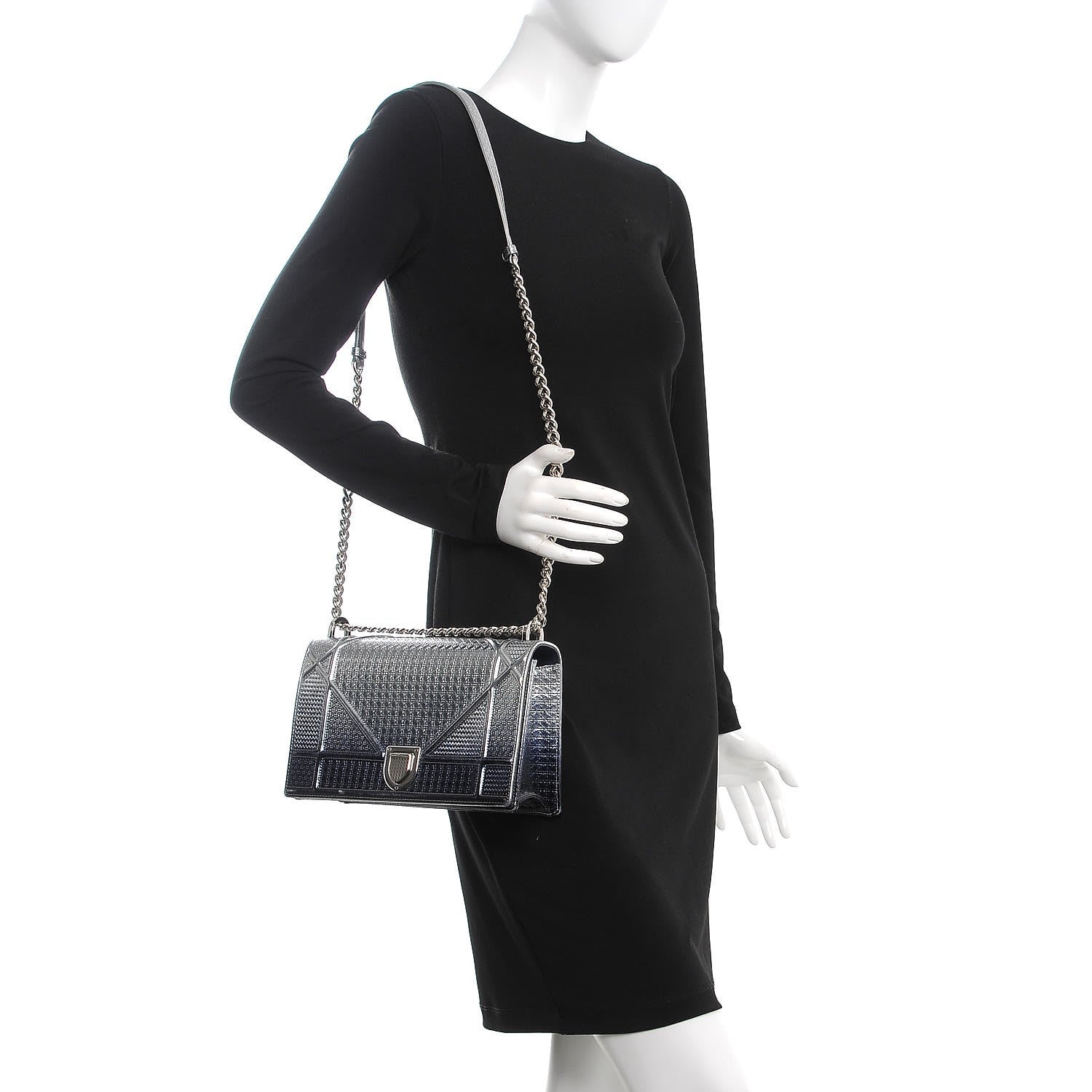 Christian Dior Metallic Patent Micro-Cannage Gradient Medium Diorama Flap Bag Silver Blue 2 of 9