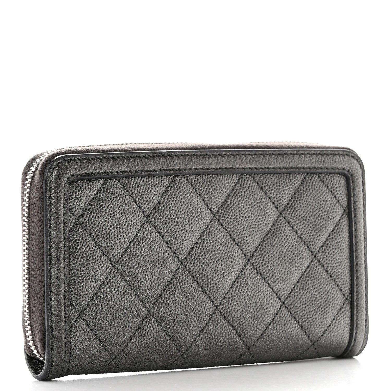 Chanel Caviar Quilted Medium Filigree Zip Around Wallet Dark Silver 3 of 9
