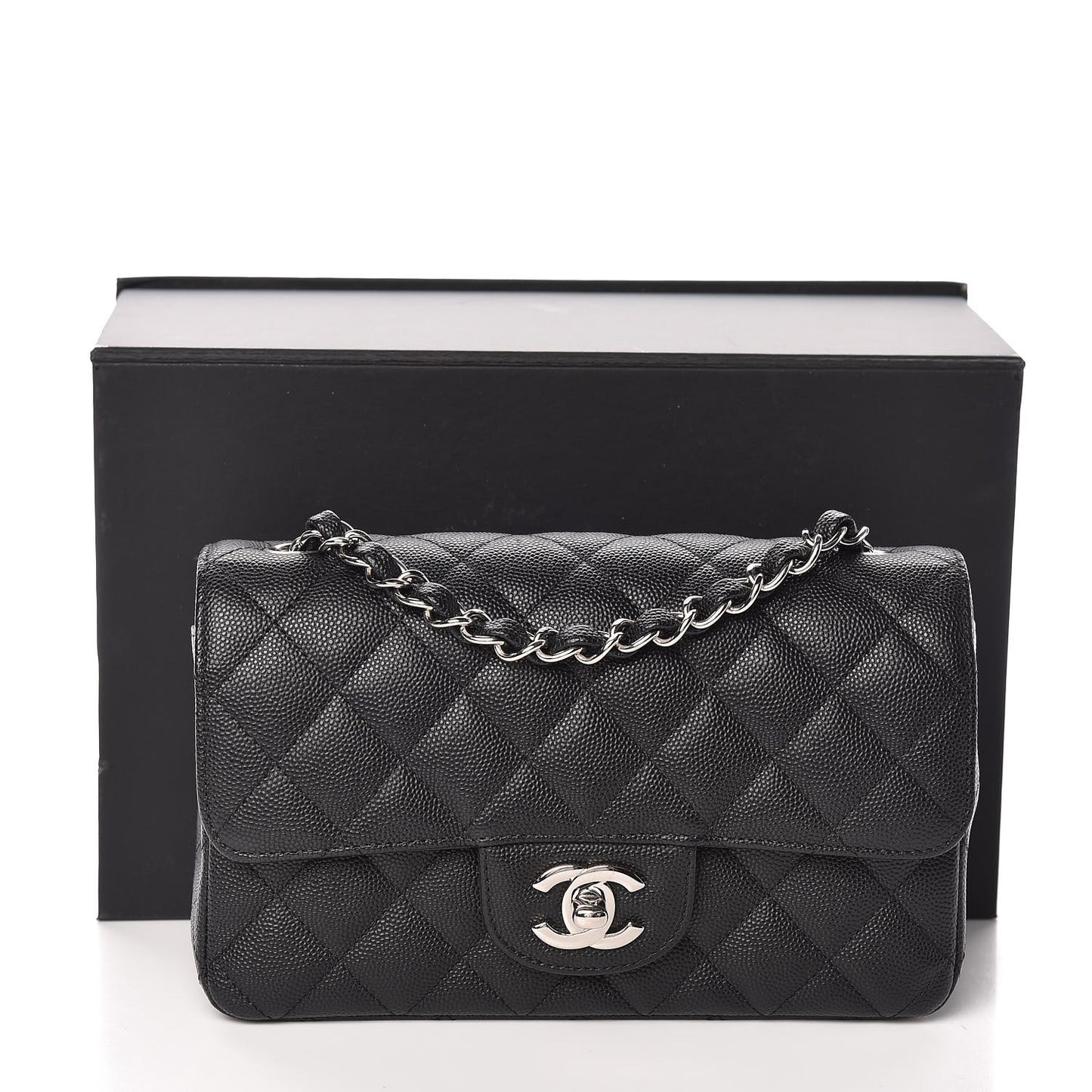 Iridescent Caviar Quilted Mini Rectangular Flap Black