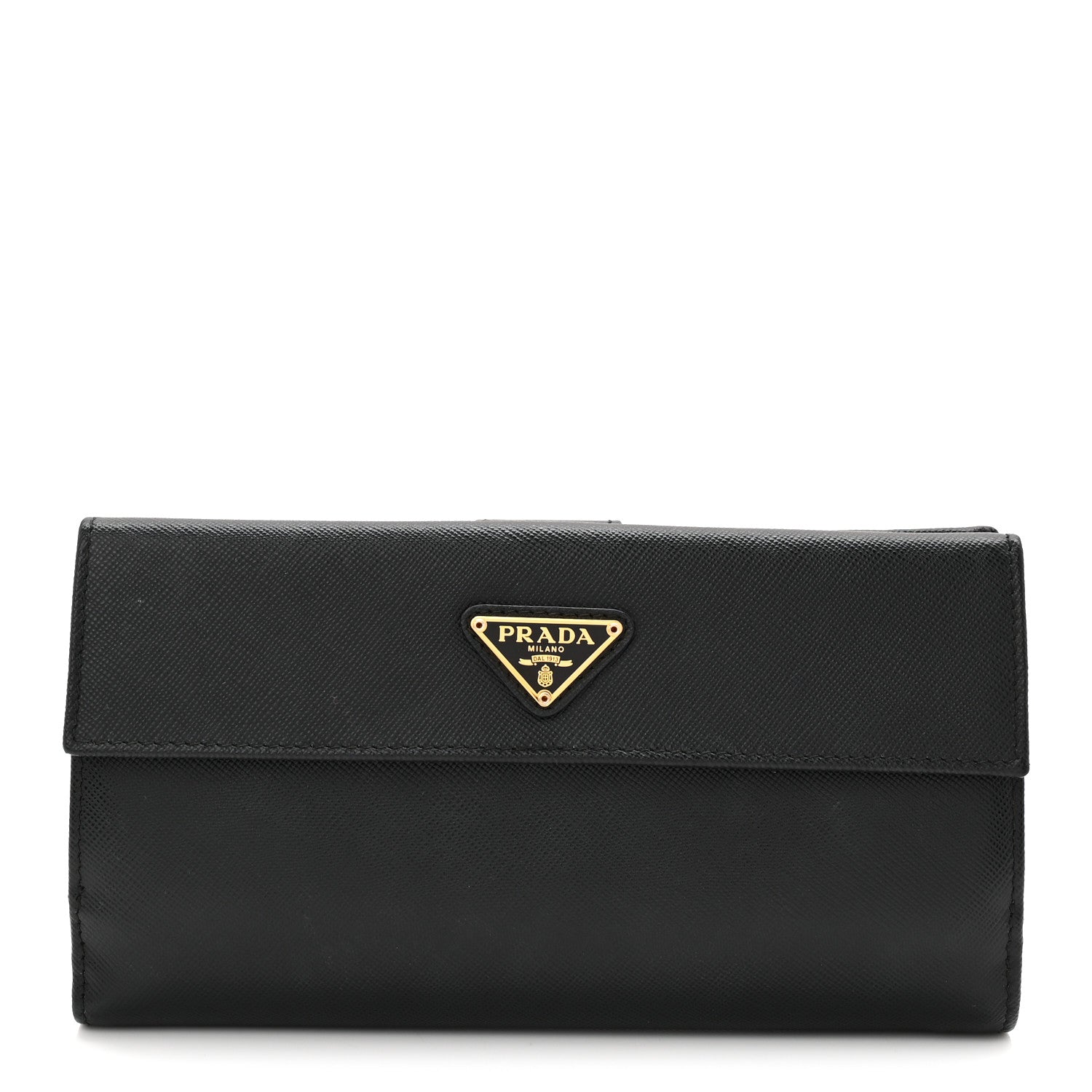 Prada Saffiano Metal Large Flap Wallet Black 1 of 6