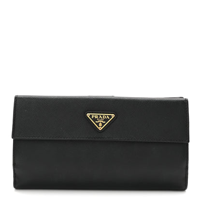 Prada Saffiano Metal Large Flap Wallet Black 1 of 6