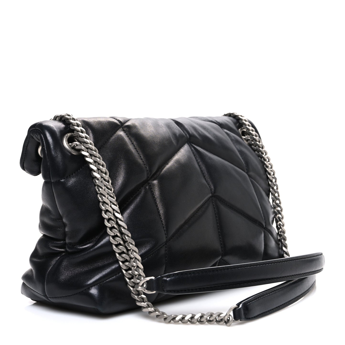 Lambskin Quilted Small Loulou Puffer Monogram Chain Satchel Black