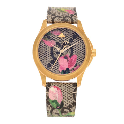 Gucci Stainless Steel Canvas 38mm G-Timeless Supreme GG Blooms Quartz Watch Brown 1 of 4