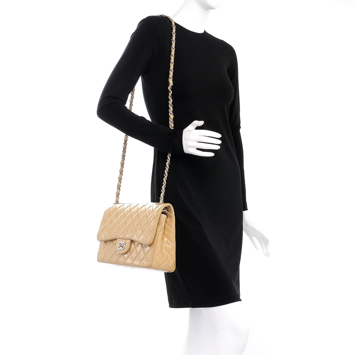 Chanel Patent Quilted Jumbo Double Flap Beige 2 of 10