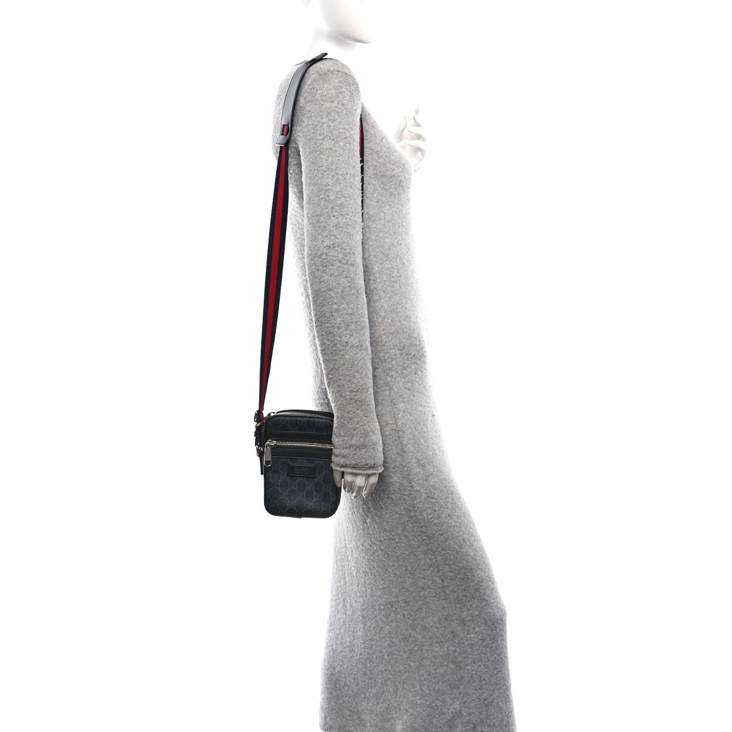 GG Supreme Monogram Appia Calfskin Web Small Camera Messenger Bag Black Grey