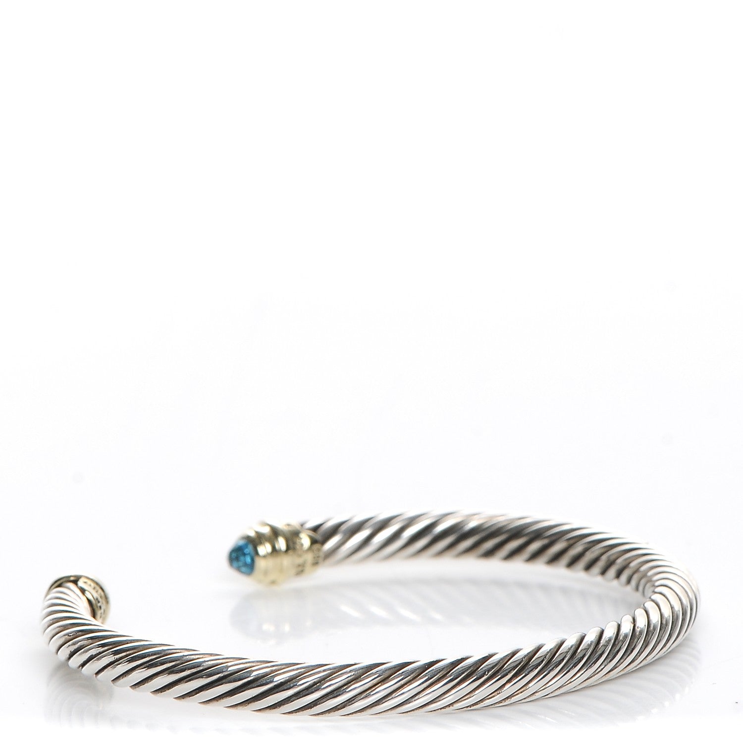David Yurman Sterling Silver 14K Yellow Gold Blue Topaz 5mm Cable Classics Petite Color Bracelet 3 of 5