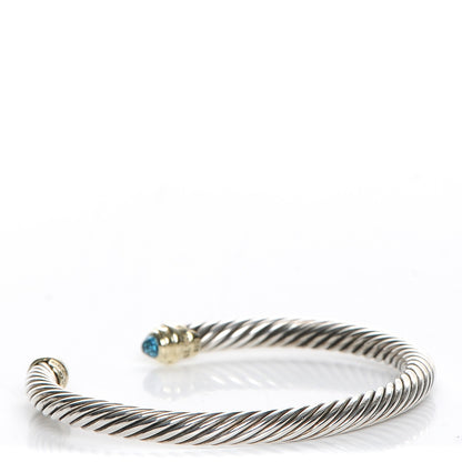 David Yurman Sterling Silver 14K Yellow Gold Blue Topaz 5mm Cable Classics Petite Color Bracelet 3 of 5
