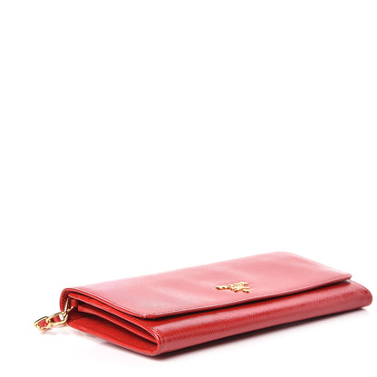 Prada Saffiano Vernice Metal Oro Chain Wallet Rosso 4 of 13