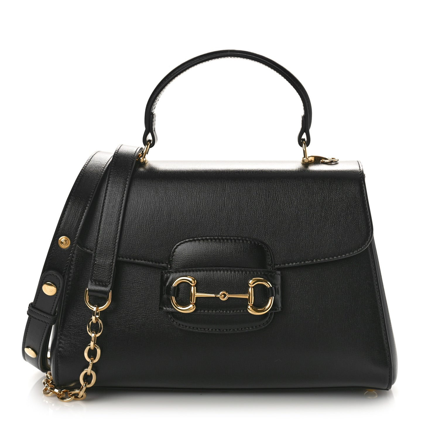 Textured Calfskin Medium Horsebit 1955 Top Handle Bag Black