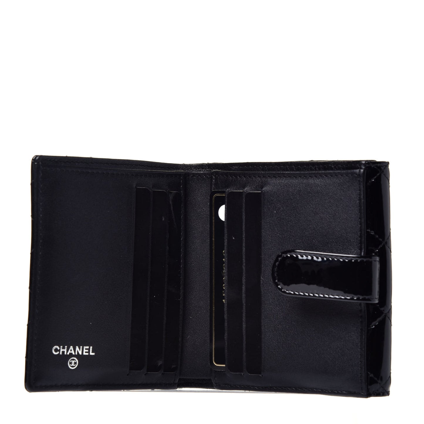 Patent Quilted Compact French Flap Wallet Black
