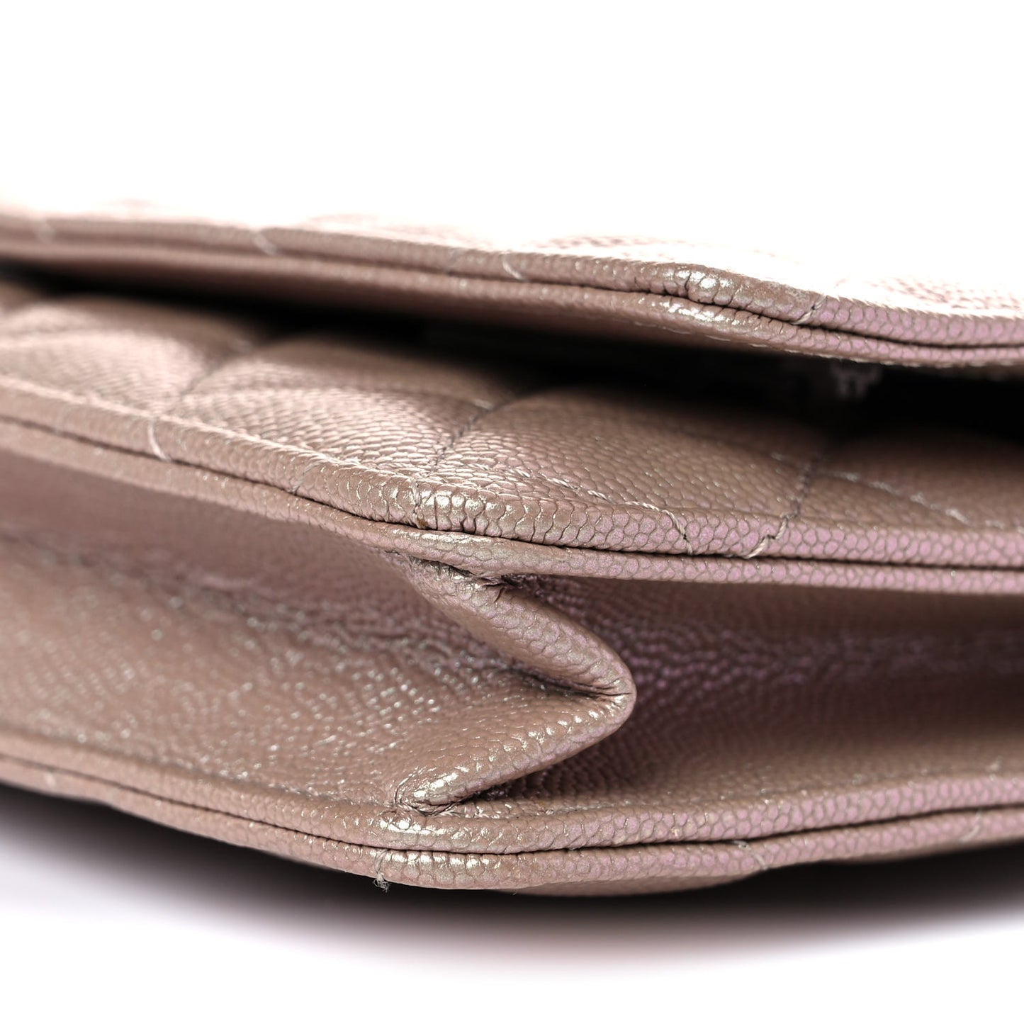 Iridescent Caviar Quilted Wallet On Chain WOC Beige