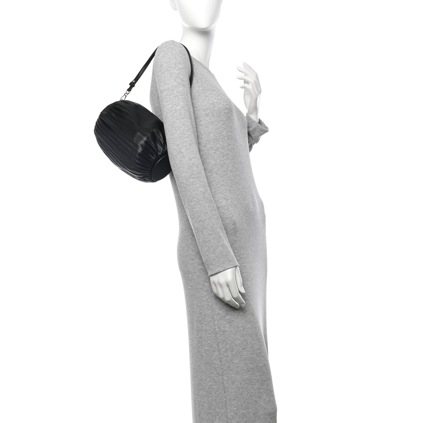 Lambskin Pleated Bracelet Pouch Shoulder Bag Black