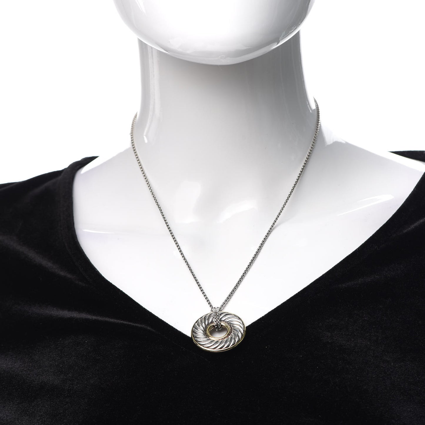 Sterling Silver 18K Yellow Gold 30mm Cable Disc Necklace