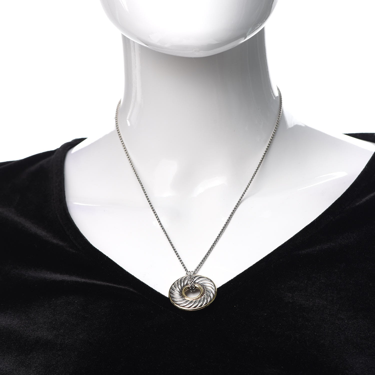 David Yurman Sterling Silver 18K Yellow Gold 30mm Cable Disc Necklace 2 of 5
