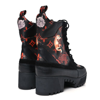 Louis Vuitton Suede Calfskin Catogram Laureate Platform Desert Boots 37 Black Marron 5 of 10