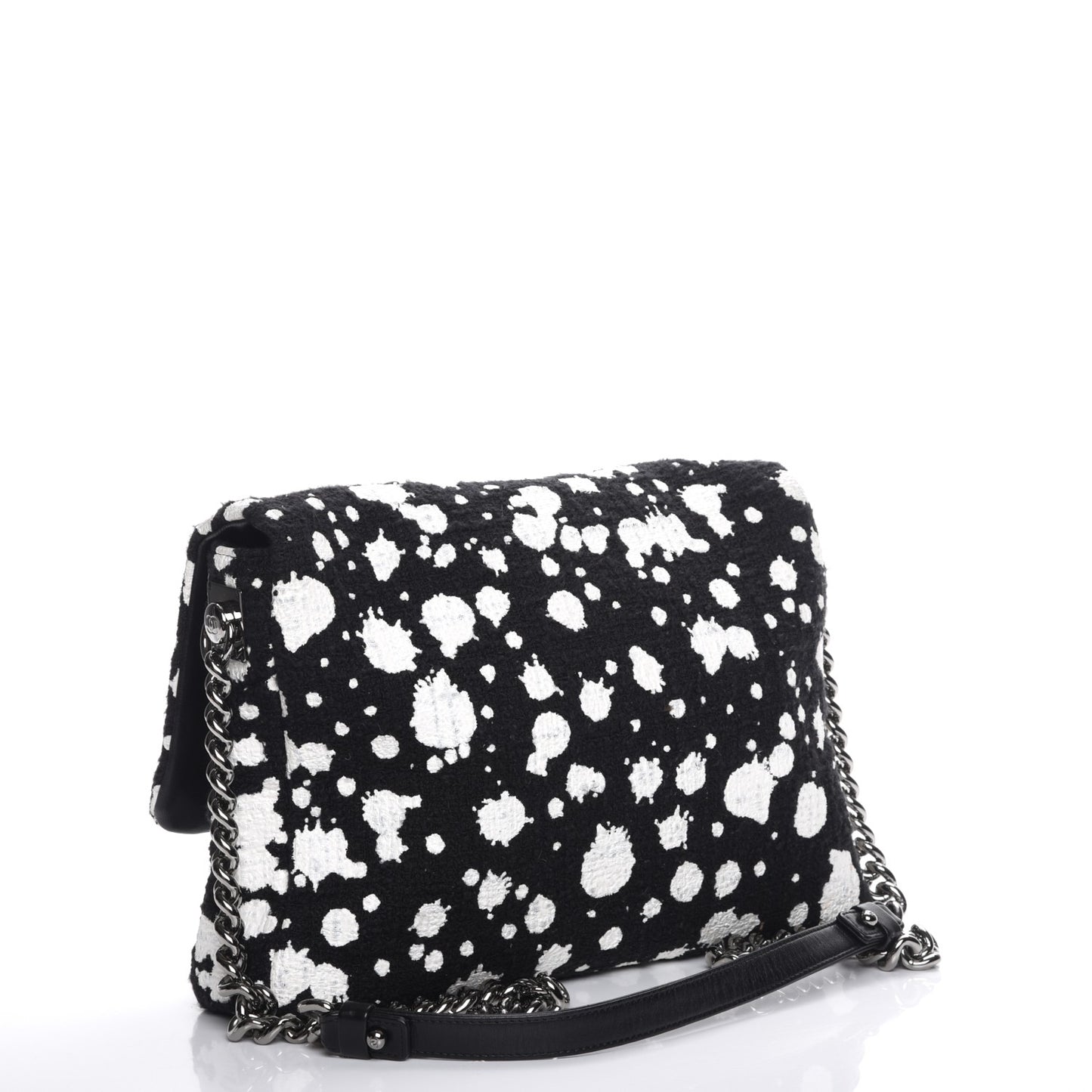 Painted Tweed Messenger Flap Bag Black
