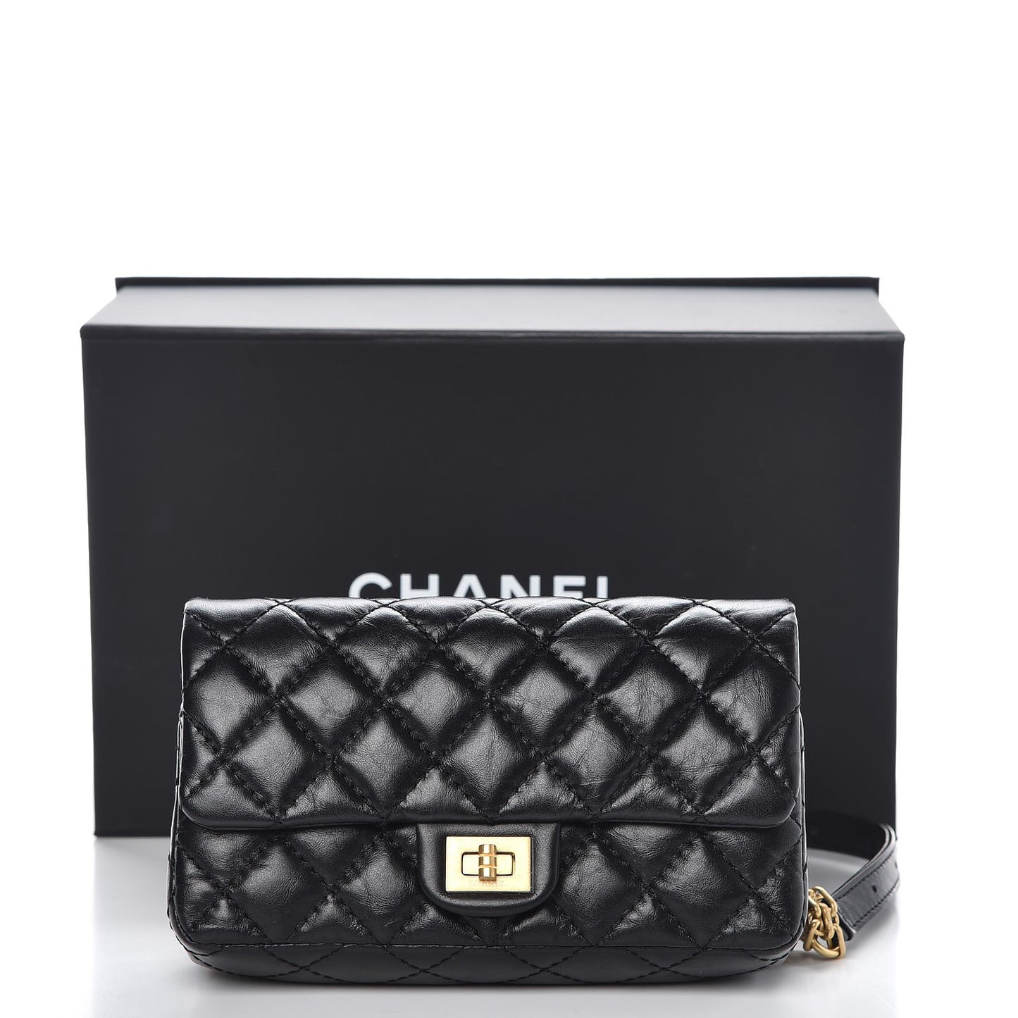 Aged Calfskin Quilted 2.55 Reissue Chain Waist Bag Black