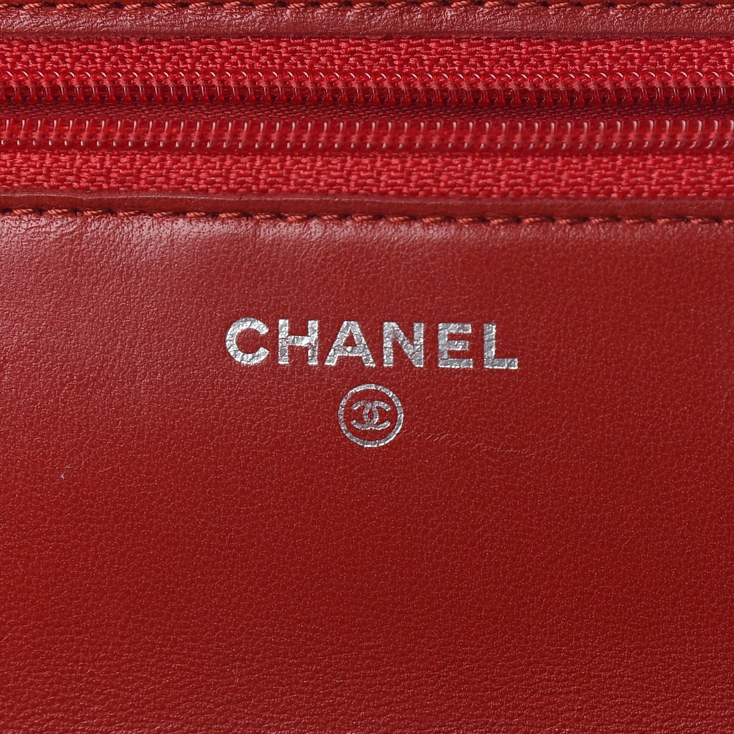 Lambskin Camellia Embossed Wallet On Chain WOC Dark Red
