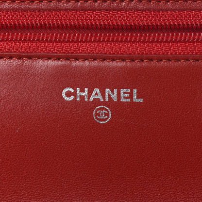 Chanel Lambskin Camellia Embossed Wallet On Chain WOC Dark Red 6 of 14