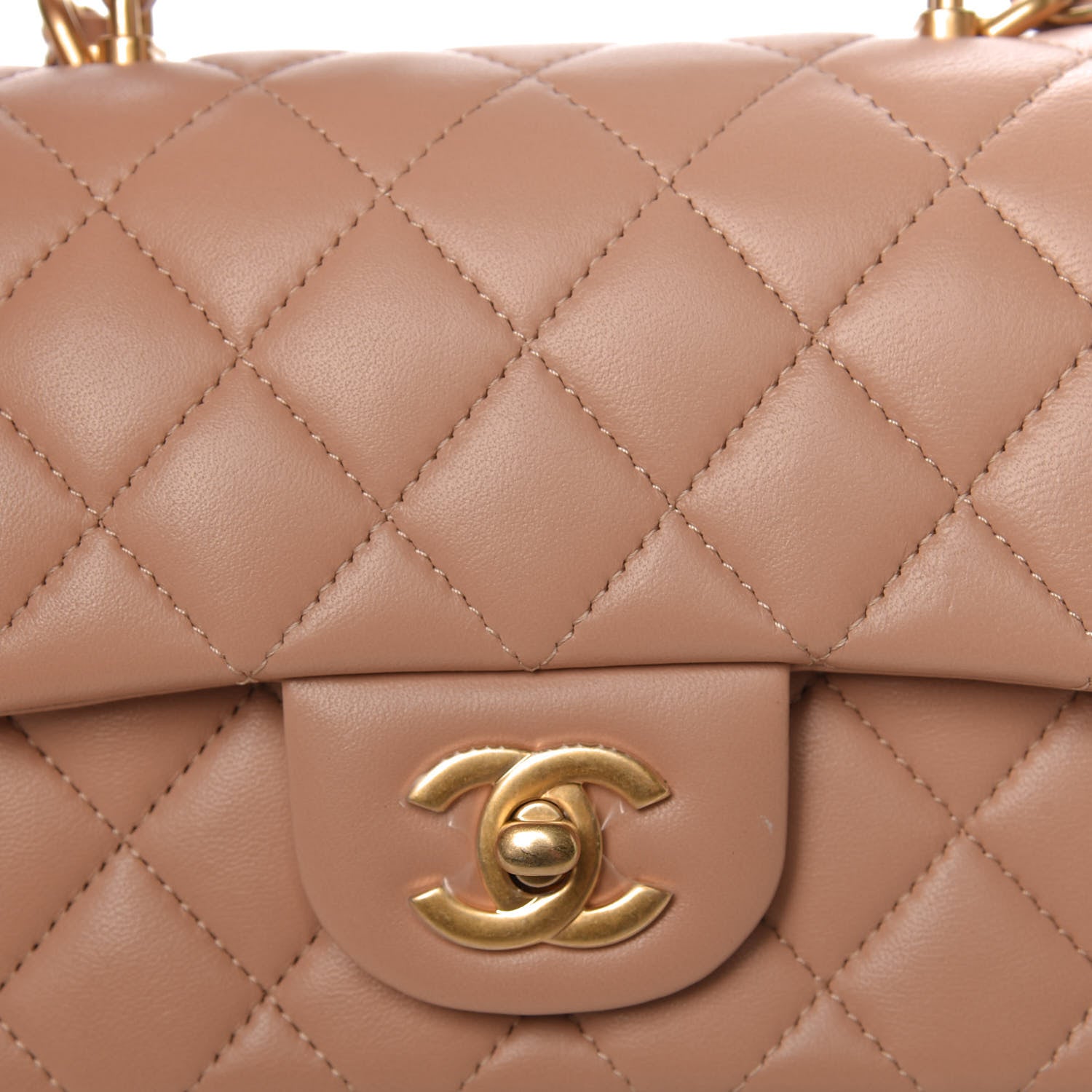 Chanel Lambskin Quilted Mini Top Handle Rectangular Flap Beige 10 of 11