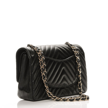 Chanel Lambskin Chevron Quilted Medium Double Flap Black 4 of 11