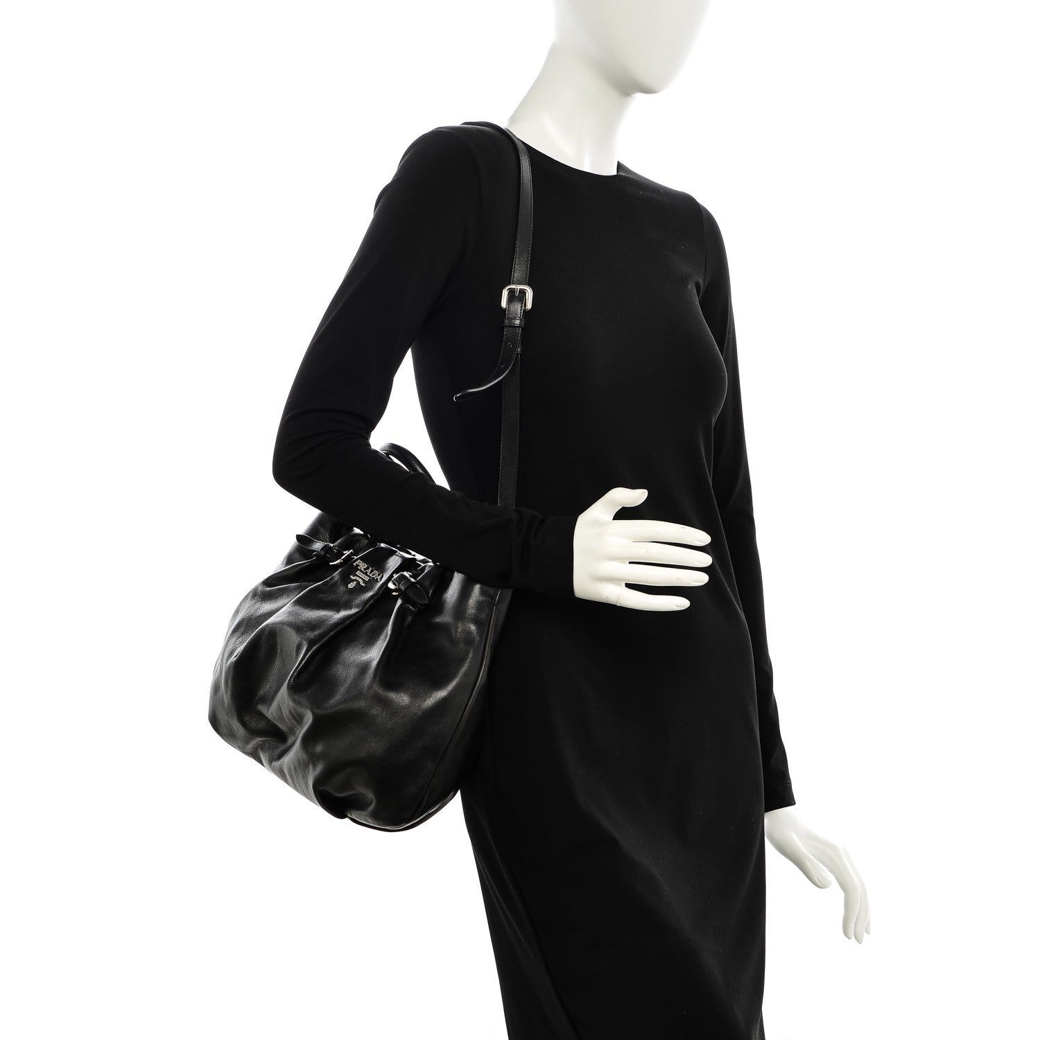 Prada Deerskin Shoulder Bag Black 2 of 8