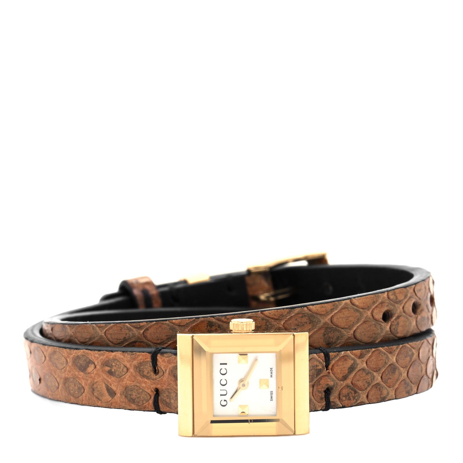 Gucci Stainless Steel Lizard Mother of Pearl 14mm G-Frame Square Double Wrap Quartz Watch 2 of 5