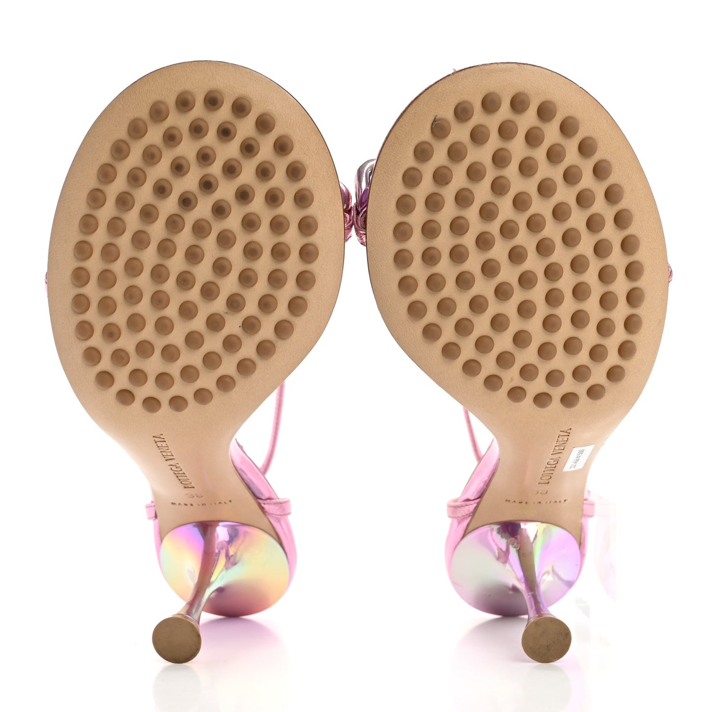 Metallic Lambskin Dot 90mm Sandals 38 Azalea